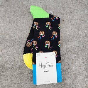 Happy Socks Mens 8-12 Black Coconut Cocktail Novelty Crew *NWT*